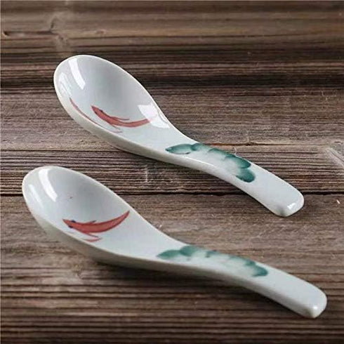 Ceramic Soup Spoons Set of 4, Chinese Style Glaze Porcelain Rice Spoons, Dark Green Asian Tableware
