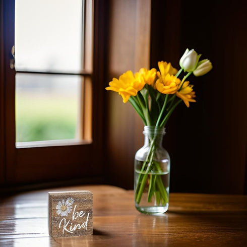'Be Kind' Inspirational Wood Grain Mini Block Sign, 3.5"