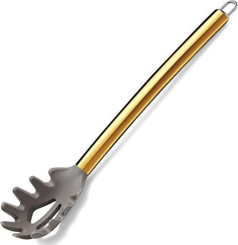 Gold Spaghetti Spoon, Berglander Non-stick Silicone Pasta Server with Titanium Gold Plating Handle