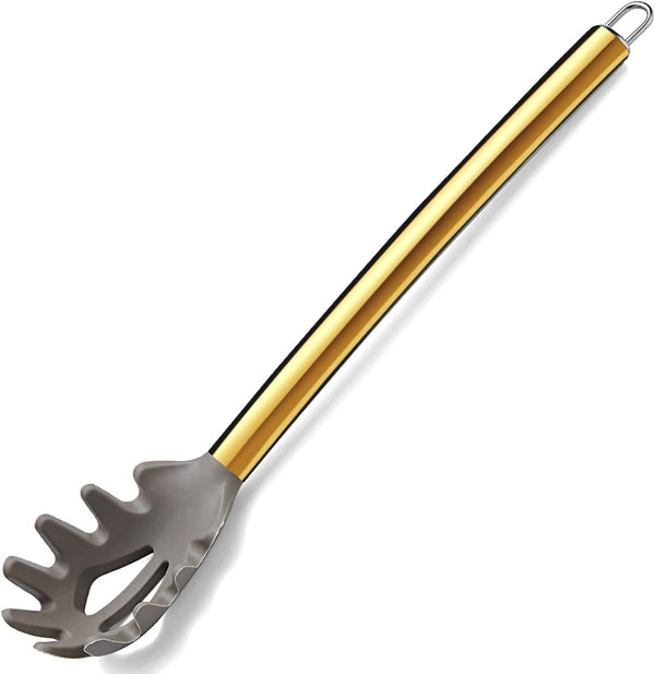 Gold Spaghetti Spoon, Berglander Non-stick Silicone Pasta Server with Titanium Gold Plating Handle