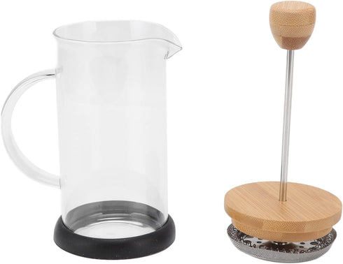 Premium French Press Coffee Brewer Pot, Heat Resistant High Borosilicate Glass, Bamboo Design for Home and Office