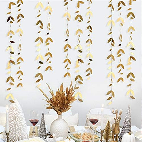 Gold Party Decorations Leaf Garland Hanging Paper Gold Leaves Streamer Banner for Wedding & Birthday Supplies