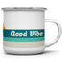 Good Vibes Retro Camper Enamel Mug, 12oz Camping Coffee Mug, Beach Surf Lover Gift