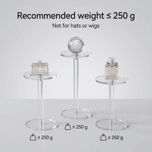 Set 3 QWORK Round Acrylic Display Stand, Premium Clear Round Riser Stands