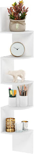 5-Tier Furinno Rossi Wall Mount Floating Radial Corner Shelf, White