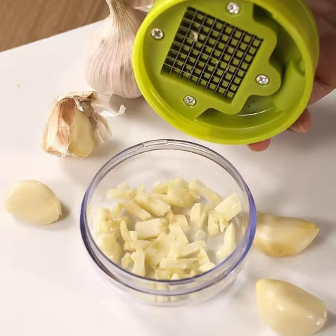 Emptycolor Mini Garlic Chopper and Press with Container, Manual Garlic Mincer Crusher Cutter Grinder, Stainless Steel
