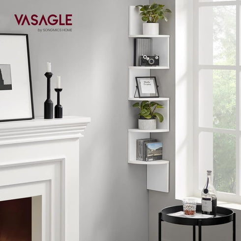 5-Tier VASAGLE Corner Shelf Wall Mount, Floating Corner Bookshelf, Plant Shelf for Bedroom, Living Room, Bathroom, Home