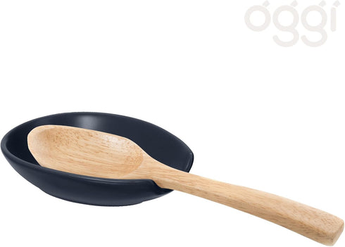 OGGI Spooner Ceramic Spoon Rest- Spoon Rest for Stove Top, Spoon Holder for Countertop, Kitchen Decor for Counter, Coffee Bar Accessories, Midnight Blue