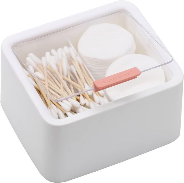 Tecbeauty 2 Slot Cotton Swab Ball Qtip Holder Jar, Plastic Container Dispenser Box with Hinged Lid for Bathroom Home