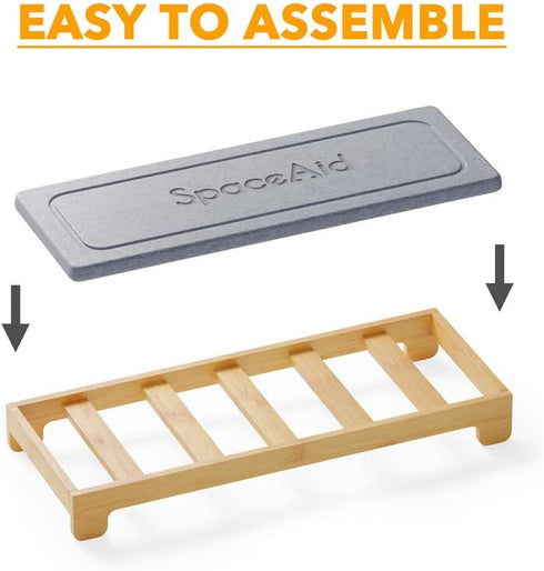 SpaceAid DryingNeat Instant Dry Sink Caddy Organizer, Kitchen Sponge Soap Holder Dispenser, Bamboo Gray