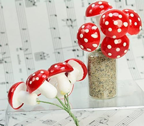 Set 10 (218-0114) Meyer Imports Red - Large Cotton Spun Mushrooms - of - Wonderful World of Spun Cotton Mushrooms!