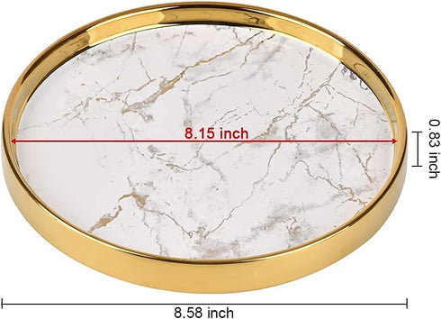 Round Marble Vanity Tray - Decorative Catchall Organizer for Perfume, Jewelry, Cosmetics (Dia 8.6 inch)