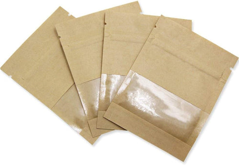 PABCK 100 Pack Clear Window Airtight Seed Packets, Brown Kraft Paper Envelopes for Food Storage