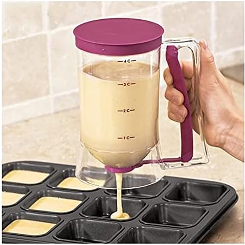 Cupcake Pancake Cookies Cream Dispenser - Cake Mix Jug Baking Essentials Maker, Funnel Measuring Cup (Purple)