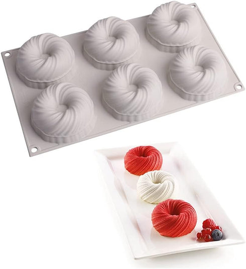 6 Cavity Swirl Shapes Silicone Cake Mold, Baking Tools for Chocolate Cookies and Ice Cream