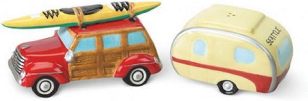RV Camper Woody Kayak Salt & Pepper Shaker Set