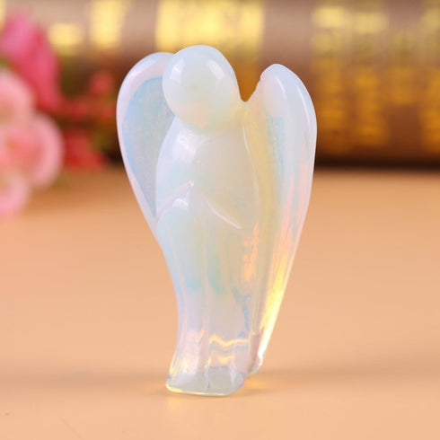 HEEPDD 2 Inch Opal Stone Peace Angel Pocket Statue, Hand Carved Healing Angel Figurine for Meditation Home Decor