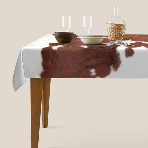 TKS MITLAN 60 84 Inch 6-8 Cowhide Decorative Rectangle Tablecloth Farm Animal Brown Cowhide Print Cow Polyester Table