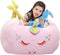 Unicorn Stuffed Animal Toy Storage, Bean Bag Chair Cover ONLY, Velvet Soft Organization for Kids Blankets, Pink