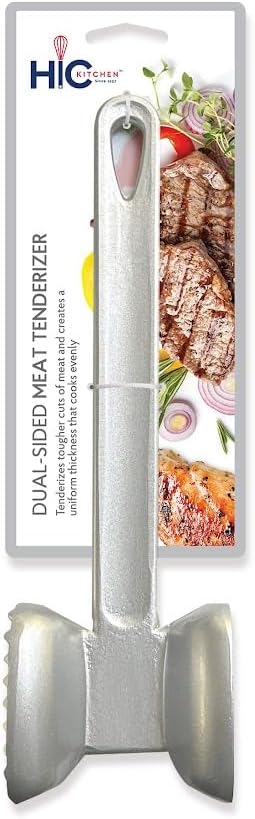 HIC Kitchen Non-Stick Meat Tenderizer - Dual-Sided with Toothed and Plain Heads, Silicone-Coated