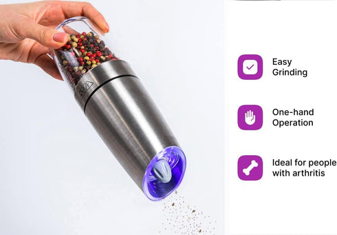 KSL Gravity Electric Salt and Pepper Grinder Set - Adjustable Motorized Auto Shakers, Mother's Day Gift Kit