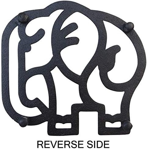 Elephant Cast Iron Trivet for Hot Pots, Kitchen & Dining Table Decor, Metal Wall Art, Black, 6.6 x 6.1 Inches