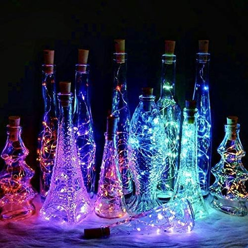 SmilingTown 15 Pack Wine Bottle Cork Lights, 10 LED, 40 Inches, Battery Operated Silver Wire Fairy Mini String Lights