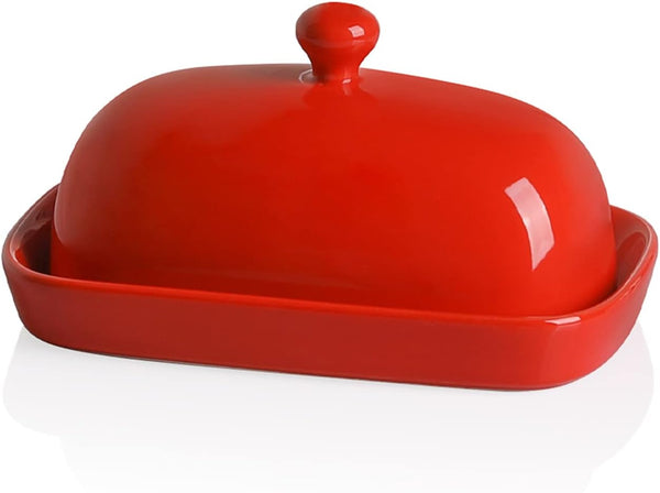 Sweejar Ceramics Butter Dish with Lid, 7-inch Butter Keeper Container for Countertop, East/West Coast Butter