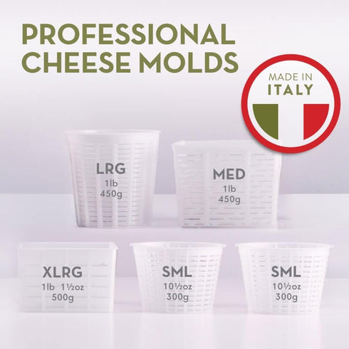 Set 5 Set Easy Cheesemaking | Cheese Molds + Cheese Making Book | Made in Italy | Recipes to Make Ricotta, Paneer