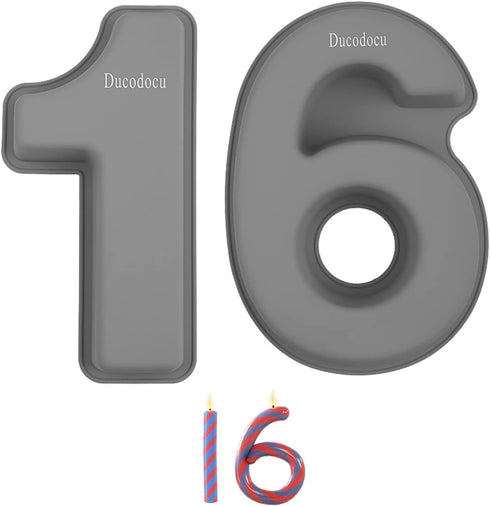 Silicone Number Cake Pan Large 3D Number Cake Mold Baking Forms Novel Cake Tins DIY Baking Mold for 2/20th Birthday Wedding Anniversary 10 inch Number of 1&6 by Ducodocu