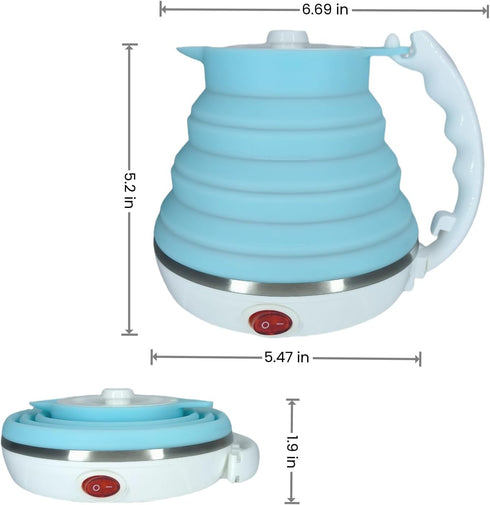 Travel Electric Kettle, Small Portable Collapsible Kettle, Food Grade Silicone, Auto Shut Off, 110V 555ml (Blue)