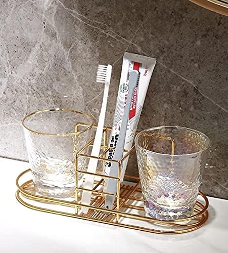 Toothbrush Holder with Cup Holder, Electric Toothbrush Toothpaste Holder, Stainless Steel Bathroom Stand (Gold)