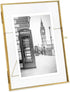 Isaac Jacobs 6x8 Antique Gold Floating Picture Frame, Vintage Style Brass and Glass, Tabletop Display with Locket