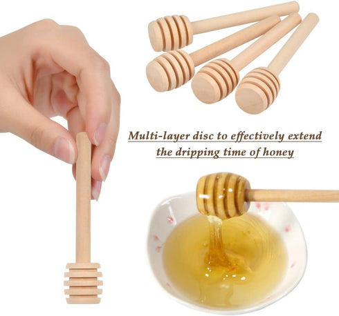 FOCCTS 100pcs 3 inch Honey Dipper Sticks, Wooden Honey Dipper Honey Stirrers Honey Spoon with Natural Jute Twine Kraft