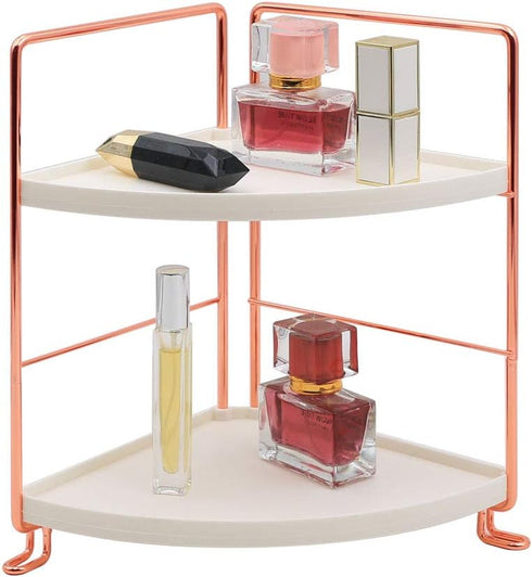 2-Tier Bathroom Countertop Organizer - Rose Gold Vanity Tray Cosmetic & Makeup Storage, Kitchen Spice Rack Standing