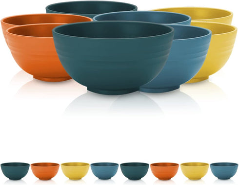 Kyraton Plastic Cereal Bowls - 8 Pieces, 26 oz, Unbreakable and Reusable Lightweight Bowl for Rice, Noodle, Soup,