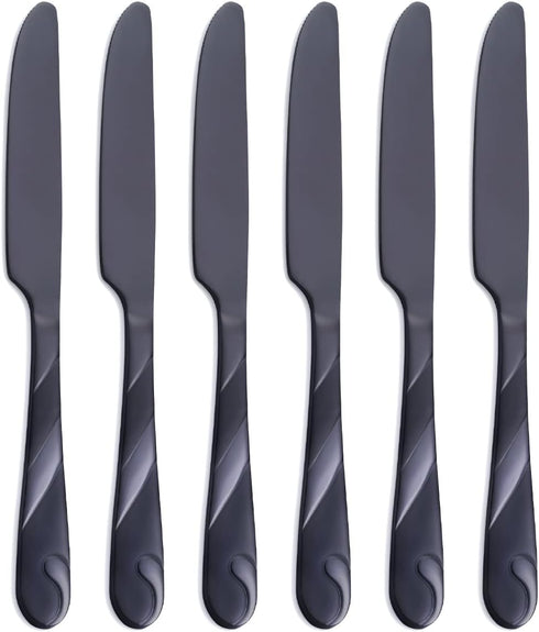 Black Dinner Knife Set, 9.2-inch Stainless Steel Shiny Black Silverware, Set of 6