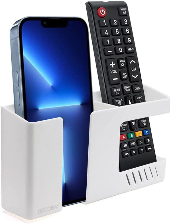 D3 Wall Mount Phone Holder, Punch-Free Mobile Phones Charging Stand, Sticky Remote Control Storage Box, White