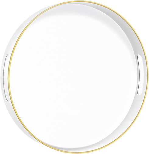 MAONAME White Decorative Tray for Coffee Table, Modern Round Serving Tray with