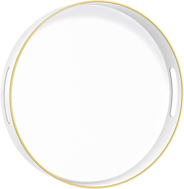 MAONAME White Decorative Tray for Coffee Table, Modern Round Serving Tray with