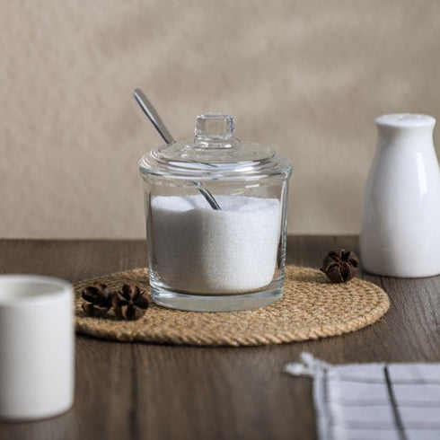 123Arts Glass Sugar Bowl Spice Jar with Lid and Stainless Steel Spoon