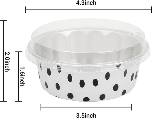 Beasea Disposable Ramekins with Lids, 8oz 50 Pack Black Dot in White Aluminum Foil Cups Disposable Creme Brulee Muffin Cupcake Baking Cup Mini Pudding Cups for Party Wedding Birthday