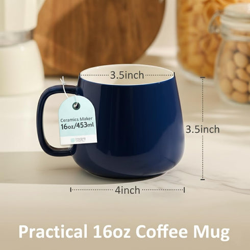 16oz Set 4 Teocera Ceramic Coffee Mugs of Stackable Latte Cups, Microwave, Dishwasher & Oven Safe Ideal for Coffee