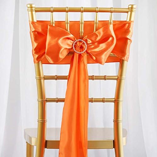 TABLECLOTHSFACTORY 25pcs Orange Satin Chair Sashes Tie Bows Catering Wedding Party Decorations
