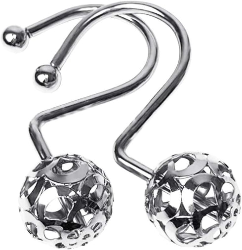 12Pcs Luxury Quality Hollow Ball Shower Curtain Hooks, Rustproof Stainless Steel Rings for Bathroom Rod (Chrome)