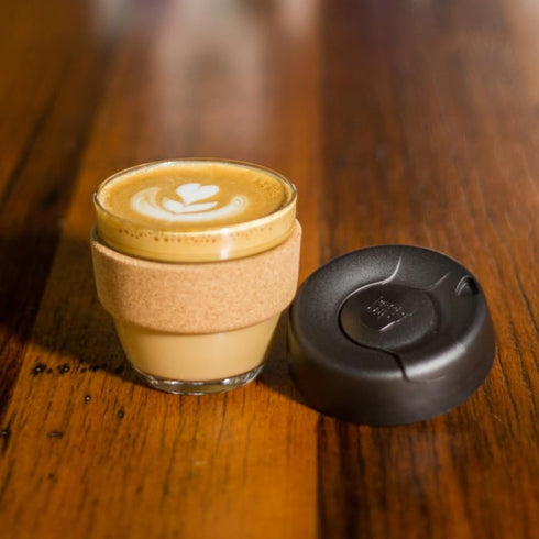 KeepCup Brew Cork - Reusable Coffee Cup, Tempered Glass and Natural Cork, Extra Small 6oz/177ml, Black