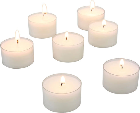 Stonebriar 48 Count White Unscented Smokeless Long Burning Clear Cup Tea Light Candles with 8 Hour Burn Time