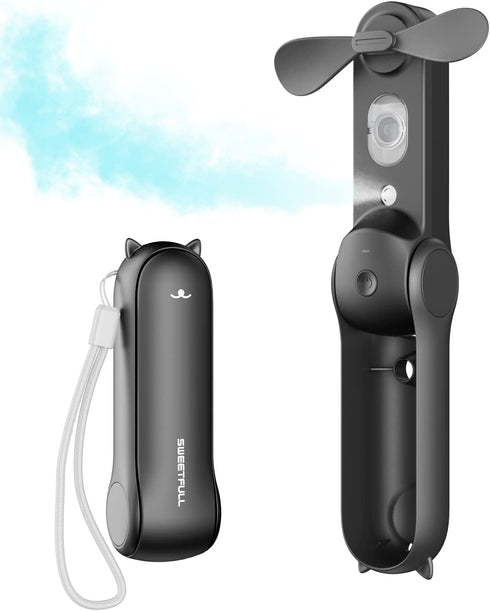 SWEETFULL Misting Fan, Handheld Personal Mister Fan, Small Rechargeable Mini Spray Water Mist Fan for Travel, Outdoors