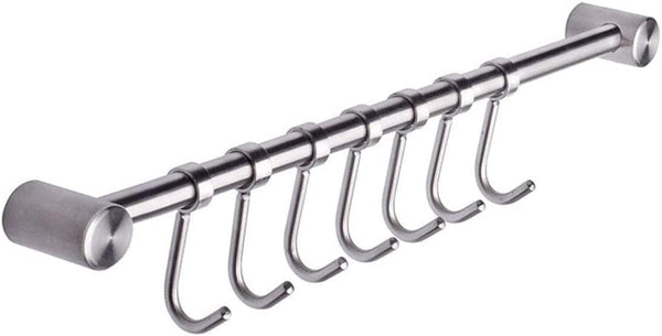 304 Stainless Steel Kitchen Utensil Racks, 15" Wall Mounted with 7 Sliding Hooks Hangers