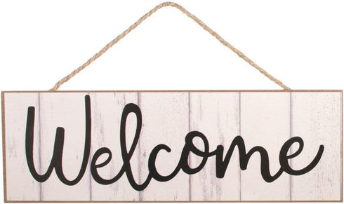 GiftWrap Etc. White Wooden Welcome Fence Sign, 15" x 5" Rustic Wall Decor for Home and Kitchen